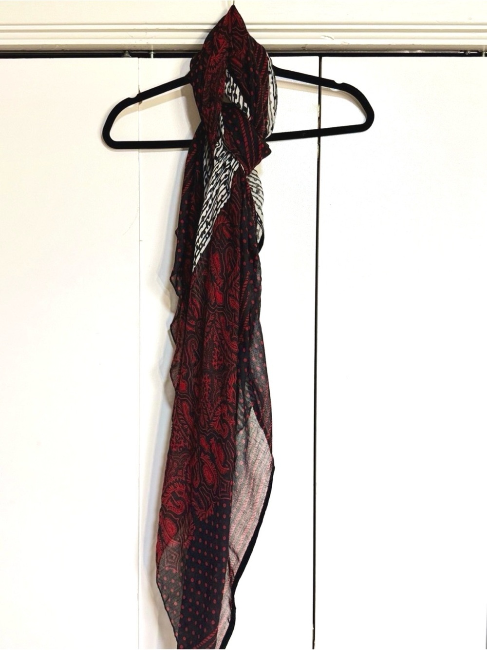 BP Boho Red Black Lightweight Scarf Wrap Shawl Mixed Print Nordstrom - Picture 6 of 13